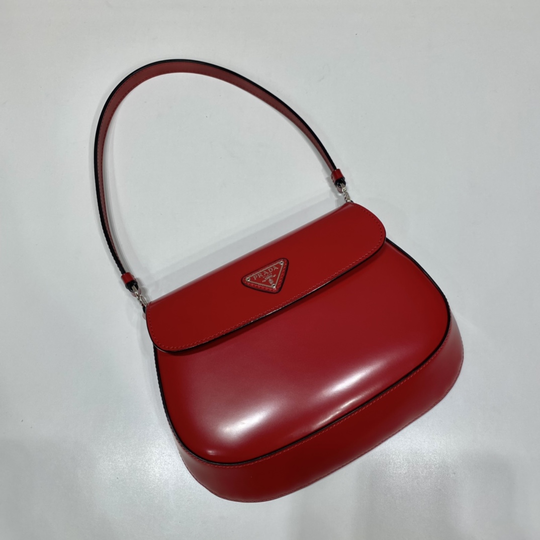 Prada Cleo Brushed Leather Shoulder Bag With Flap Red 1BD311